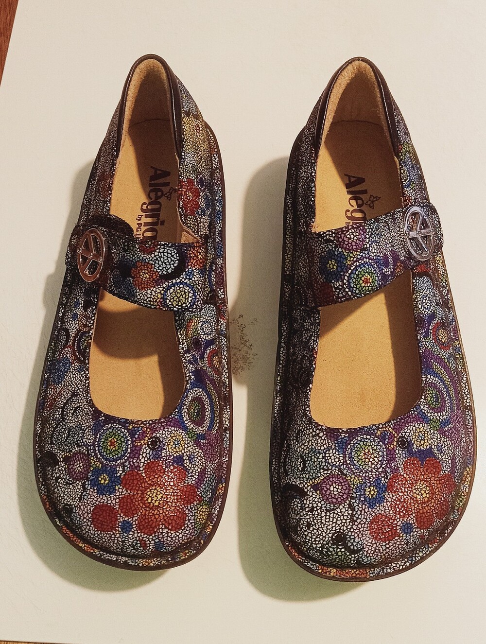 Alegria size 37 ( 7-7.5 US) Multi-Colored Shoes  Hippy Chic Peace Sign Design